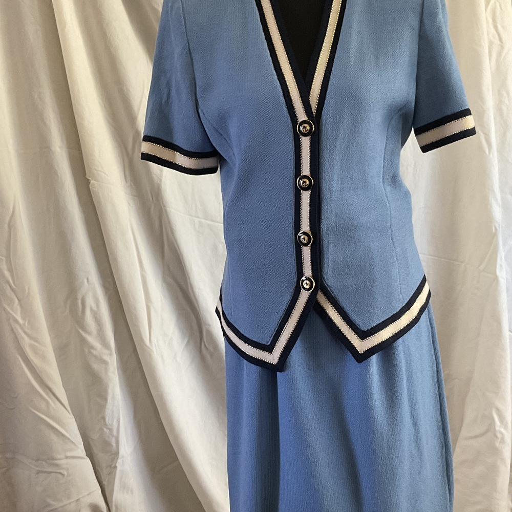 St. John Collection 3 Piece Blue and Black Blazer Suit with Tailored Fit